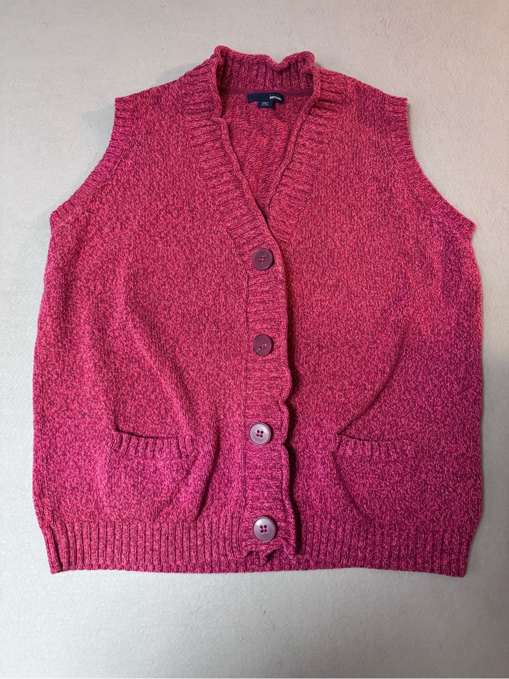 “Vintage” Basic Editions Raspberry Pink Button-Front Knit Sweater Vest XXL